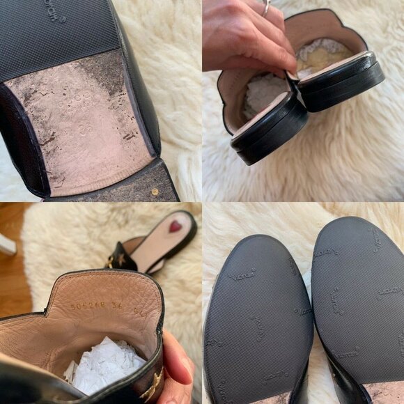 GUCCI Princetown Bee Star Embroidered Gold Mules Rare Designer Blogger Favorite - Picture 9 of 12